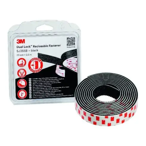 3M Dual Lock SJ3550 Noir 40 Têtes/cm² Fermeture à pression flexible 25 mm x 2,5 m