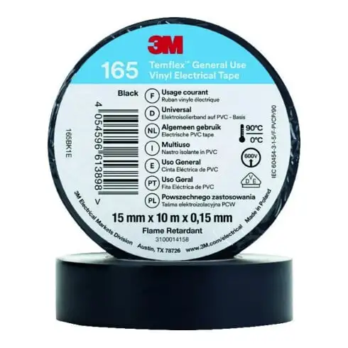 3M Temflex 165 Ruban isolant vinyle noir 15 mm x 10 m